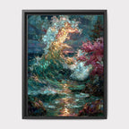 Stained Glass Effect Ocean Tree Wall Print, Wave Art Mosaic, Sea Painting
