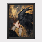 Woman and Devil Wall Art, Romantic Couple Gothic Print, Gold Surreal Artwork