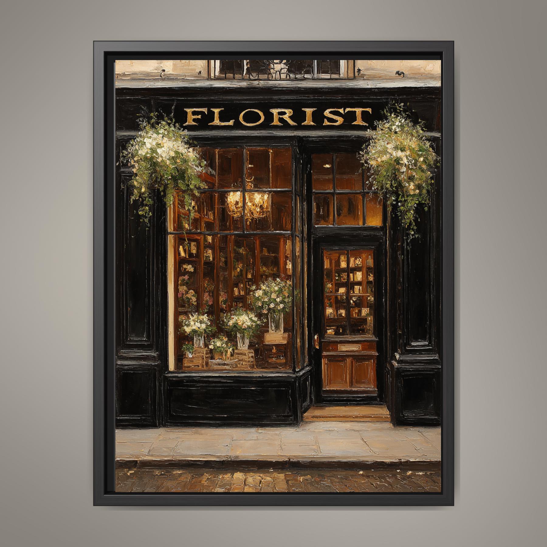 Florist Shop Hanging Baskets Wall Art Print, Vintage Storefront Painting, Victorian Flower Store Decor Main image