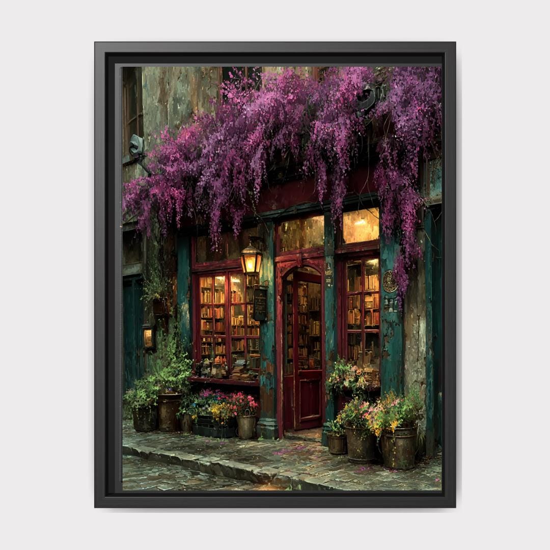 Vintage Florist Shop Print, Purple Wisteria, Old Flower Storefront Dark Academia Decor Art Painting Main image