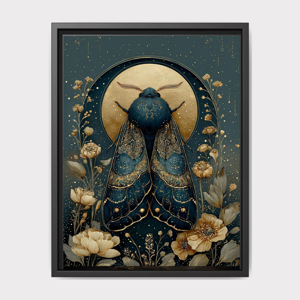Celestial Moth Wall Art Blue Botanical Insect Print, Enchanted Nature Decor, Mystical Artwork