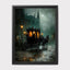 Victorian Carriage Wall Art Print, Lantern Lit Hearse Night Street Painting Dark Moody Decor