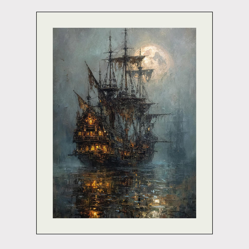 Moonlit Pirate Ghost Ship Wall Art, Gothic Nautical Print, Haunted  Vintage Maritime Canvas Painting