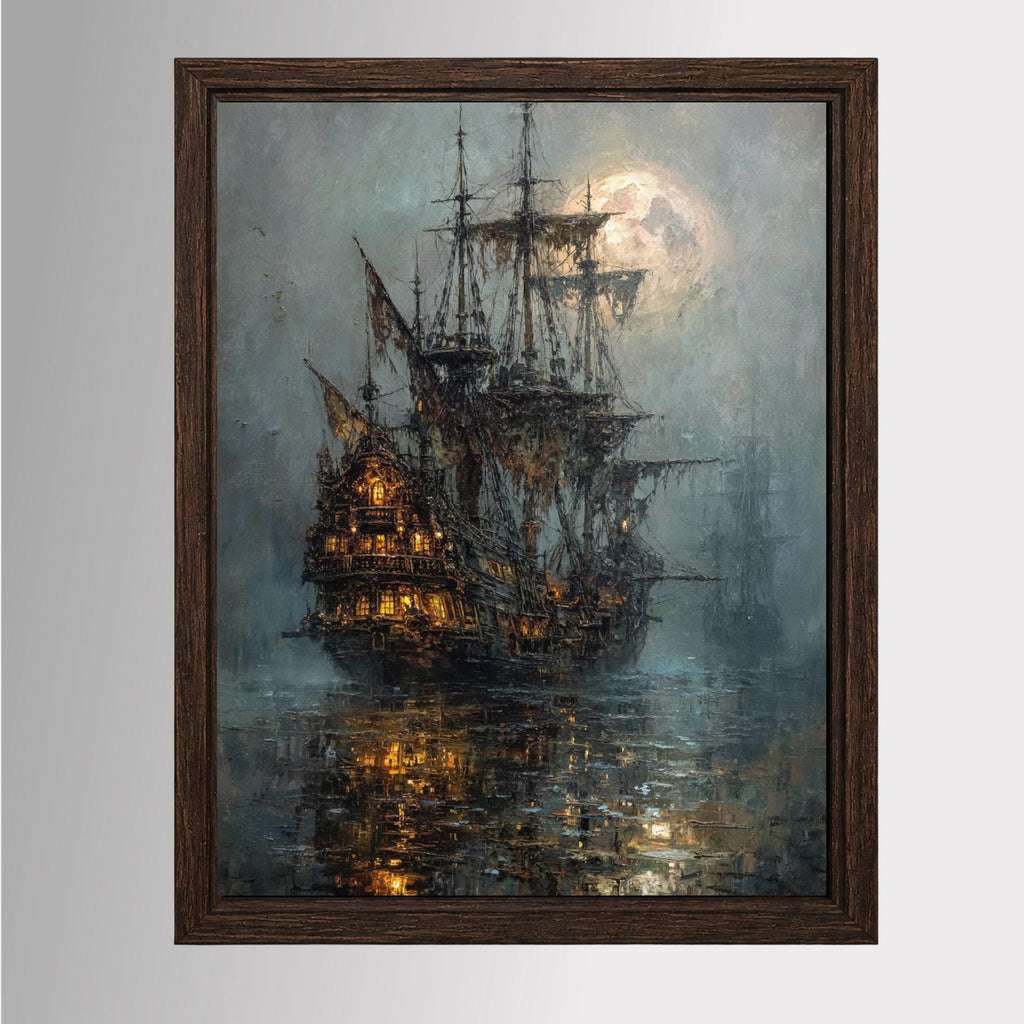 Moonlit Pirate Ghost Ship Wall Art, Gothic Nautical Print, Haunted  Vintage Maritime Canvas Painting