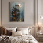 Moonlit Pirate Ghost Ship Wall Art, Gothic Nautical Print, Haunted  Vintage Maritime Canvas Painting