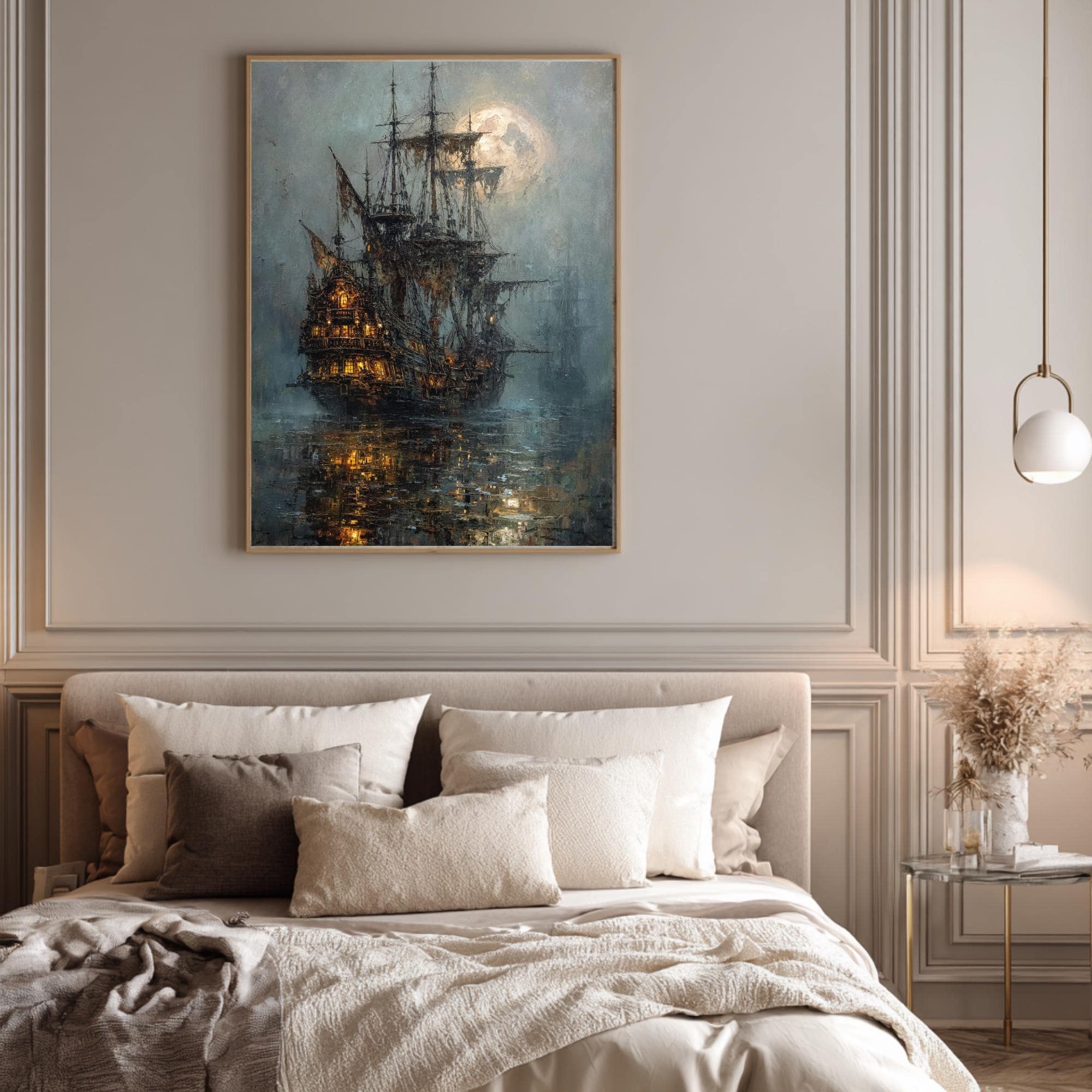 Moonlit Pirate Ghost Ship Wall Art, Gothic Nautical Print, Haunted  Vintage Maritime Canvas Painting