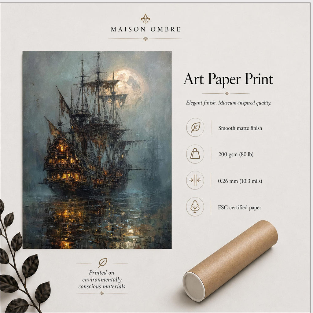 Moonlit Pirate Ghost Ship Wall Art, Gothic Nautical Print, Haunted  Vintage Maritime Canvas Painting