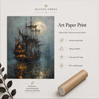 Moonlit Pirate Ghost Ship Wall Art, Gothic Nautical Print, Haunted  Vintage Maritime Canvas Painting