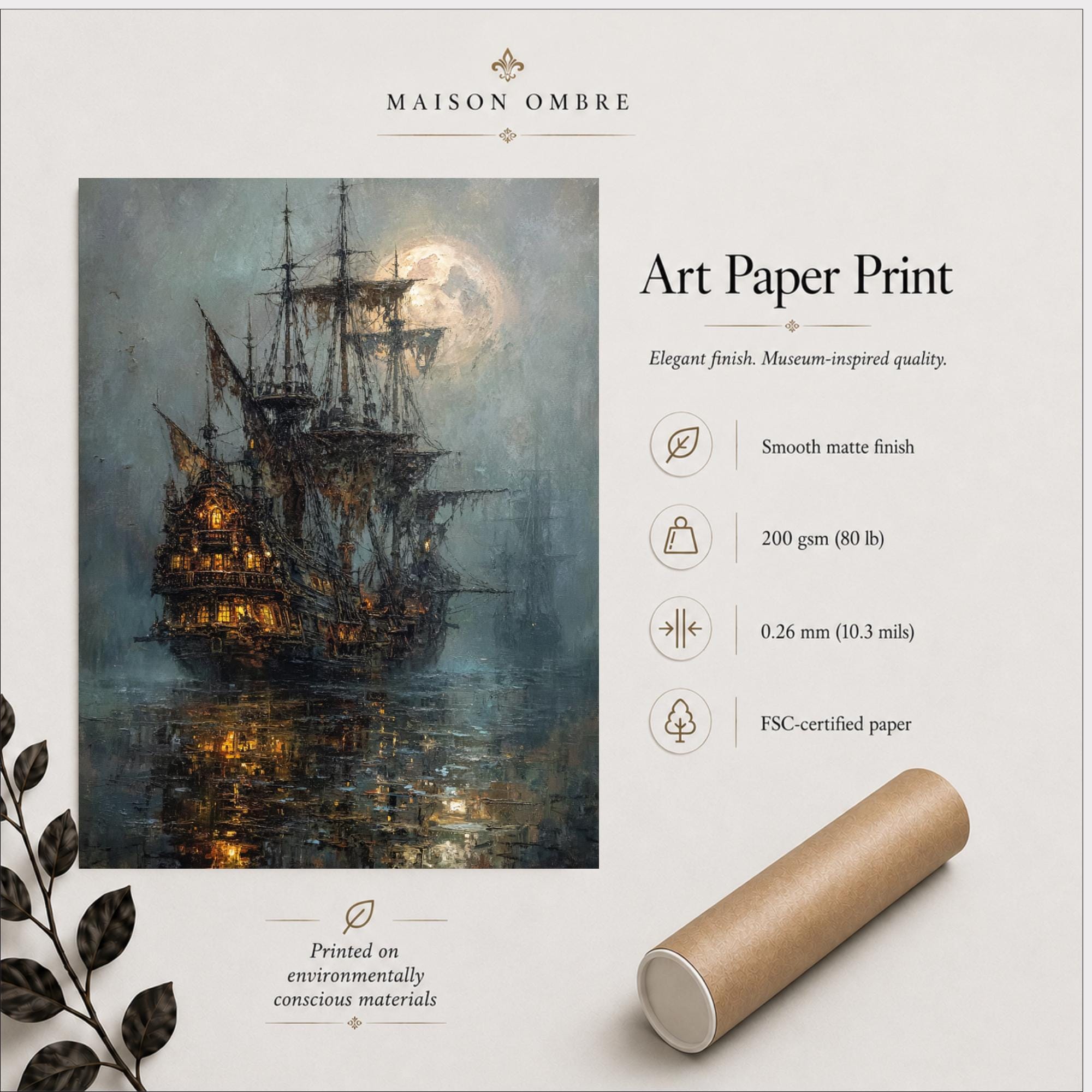 Moonlit Pirate Ghost Ship Wall Art, Gothic Nautical Print, Haunted  Vintage Maritime Canvas Painting