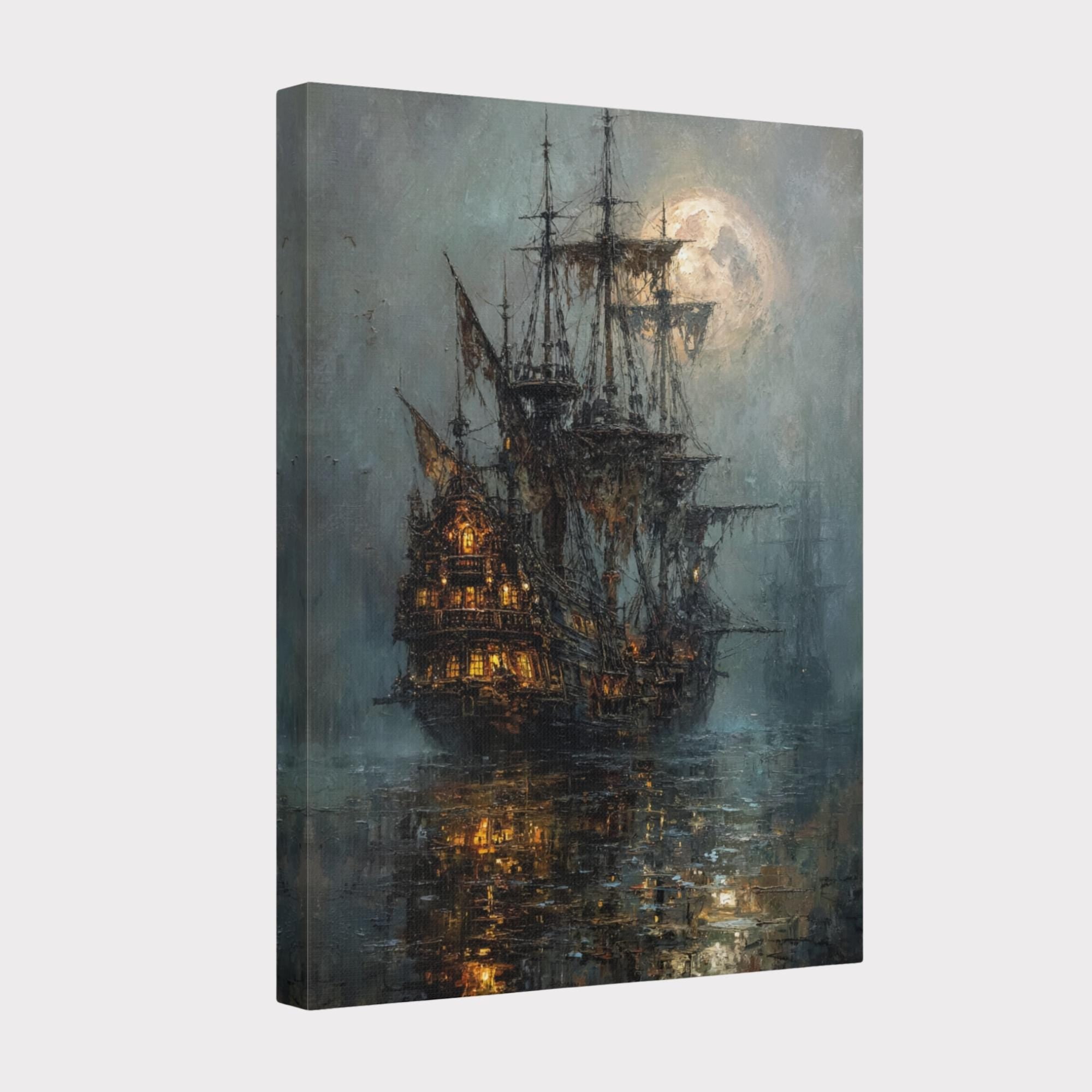 Moonlit Pirate Ghost Ship Wall Art, Gothic Nautical Print, Haunted  Vintage Maritime Canvas Painting