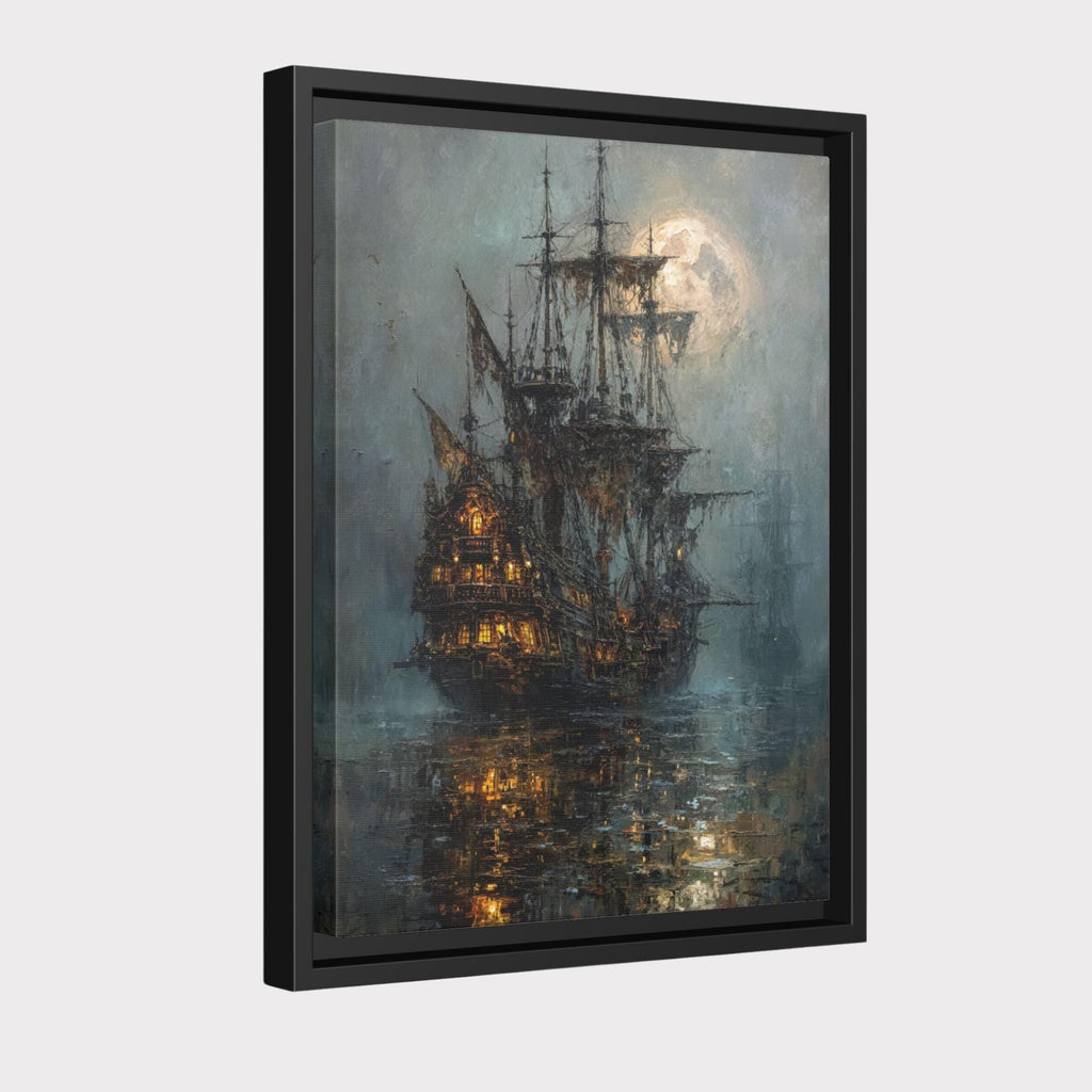 Moonlit Pirate Ghost Ship Wall Art, Gothic Nautical Print, Haunted  Vintage Maritime Canvas Painting