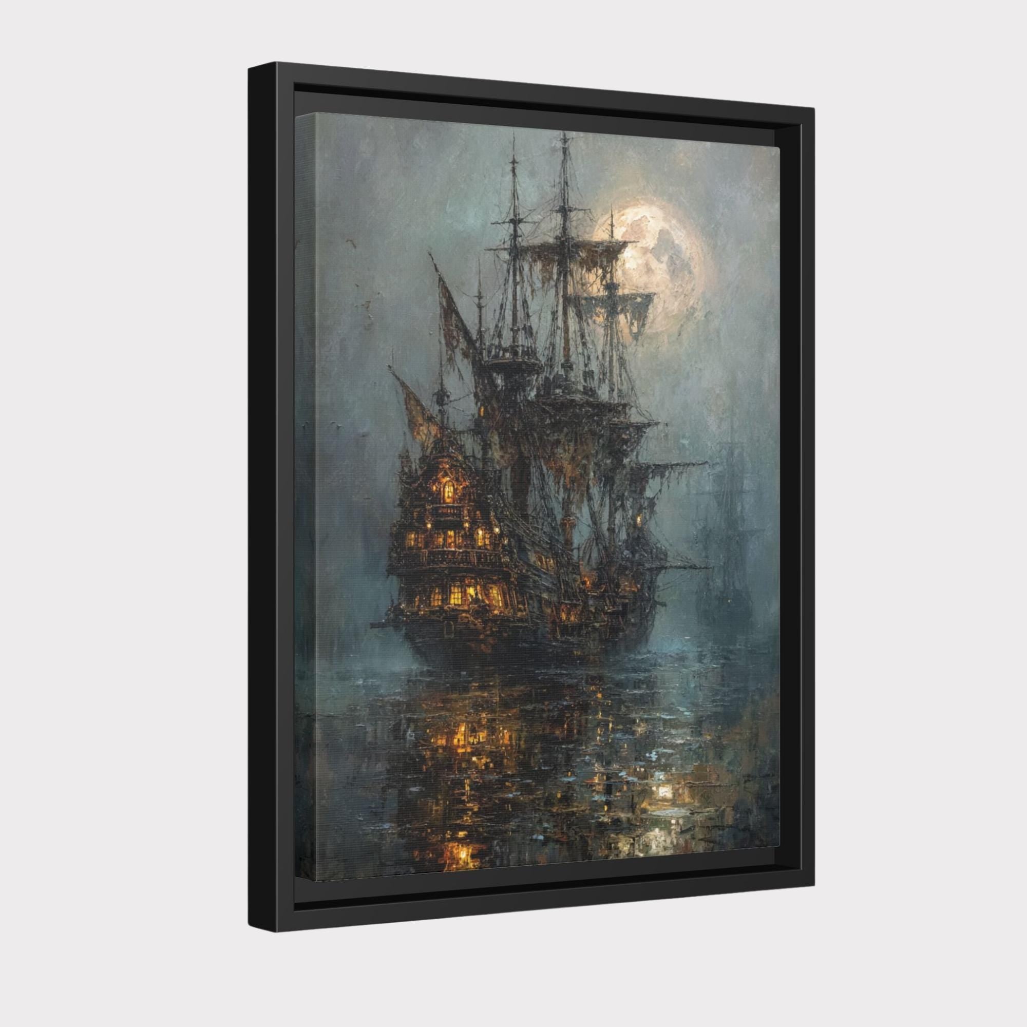 Moonlit Pirate Ghost Ship Wall Art, Gothic Nautical Print, Haunted  Vintage Maritime Canvas Painting