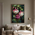 Dark Floral Wall Art, Moody Fuchsia Flower Print, Gothic Botanical Painting, Romantic Bedroom Decor