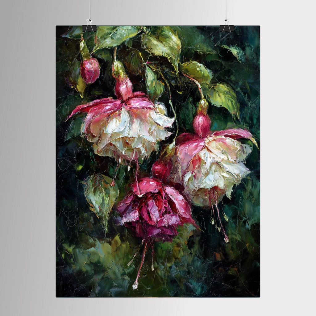 Dark Floral Wall Art, Moody Fuchsia Flower Print, Gothic Botanical Painting, Romantic Bedroom Decor
