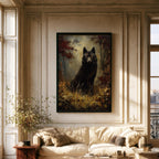 Black Wolf Wall Art, Moody Forest Canvas, Gothic Wildlife Print, Dark Academia Decor Painting