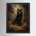 Black Wolf Wall Art, Moody Forest Canvas, Gothic Wildlife Print, Dark Academia Decor Painting