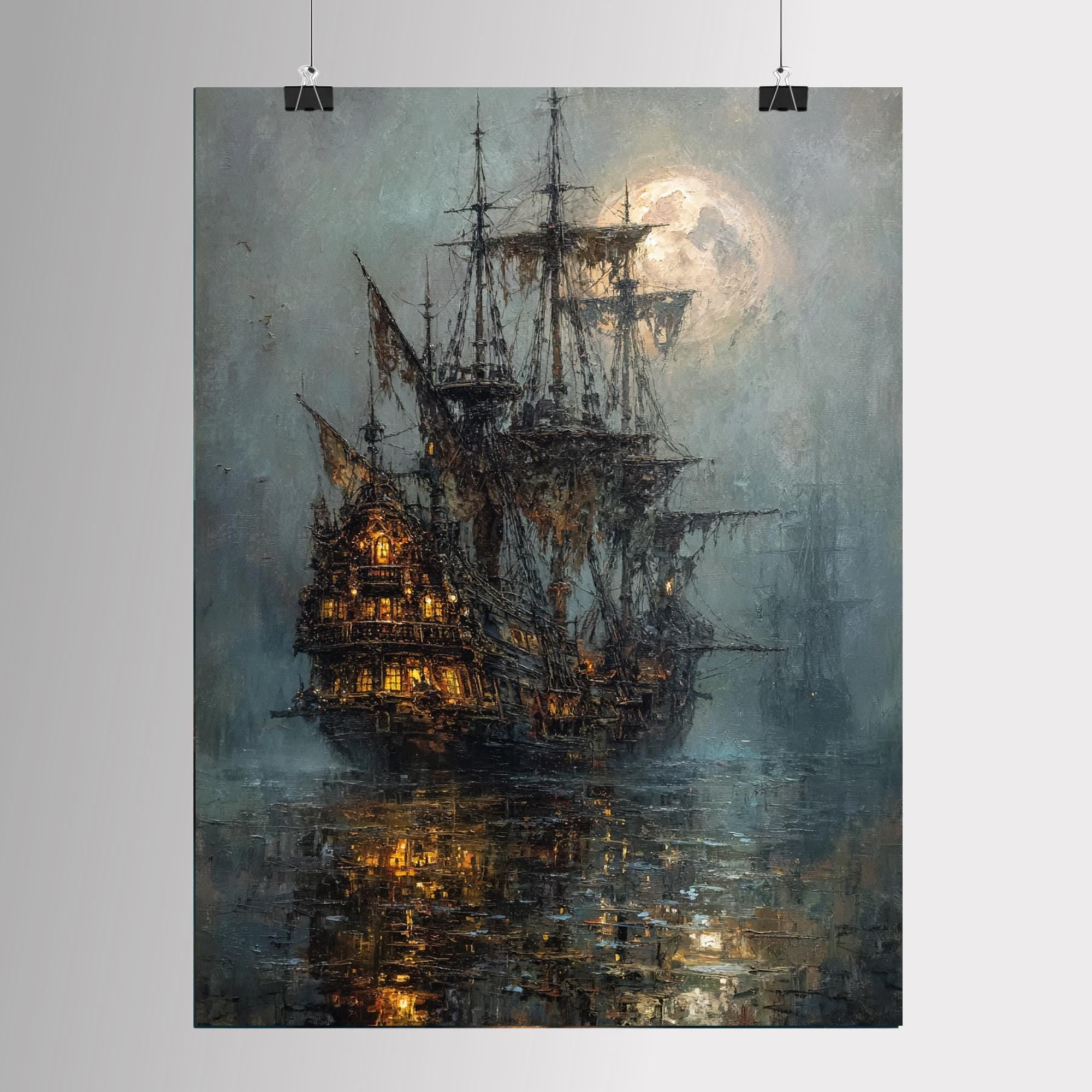 Moonlit Pirate Ghost Ship Wall Art, Gothic Nautical Print, Haunted  Vintage Maritime Canvas Painting