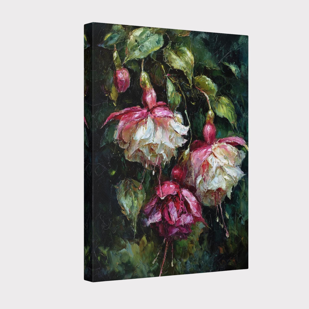 Dark Floral Wall Art, Moody Fuchsia Flower Print, Gothic Botanical Painting, Romantic Bedroom Decor