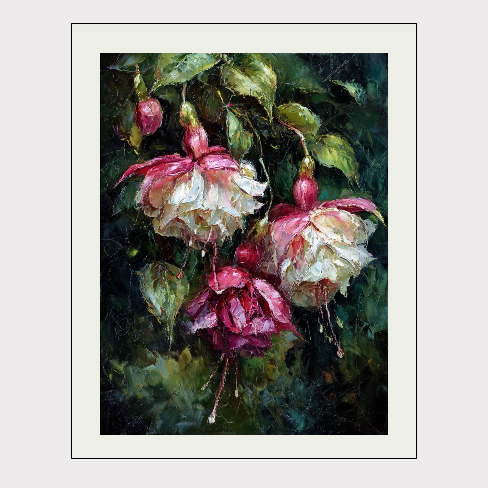 Dark Floral Wall Art, Moody Fuchsia Flower Print, Gothic Botanical Painting, Romantic Bedroom Decor