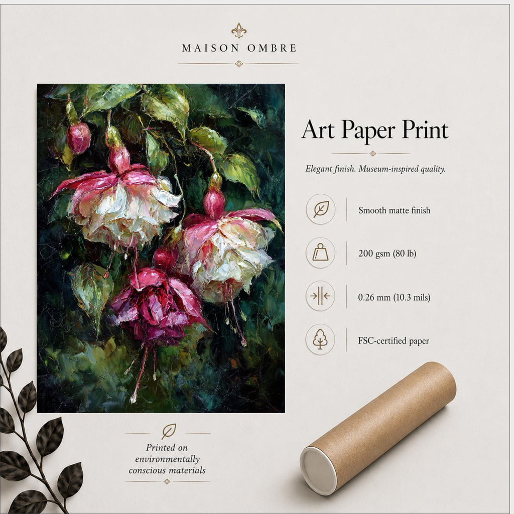 Dark Floral Wall Art, Moody Fuchsia Flower Print, Gothic Botanical Painting, Romantic Bedroom Decor
