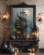Moonlit Pirate Ghost Ship Wall Art, Gothic Nautical Print, Haunted  Vintage Maritime Canvas Painting