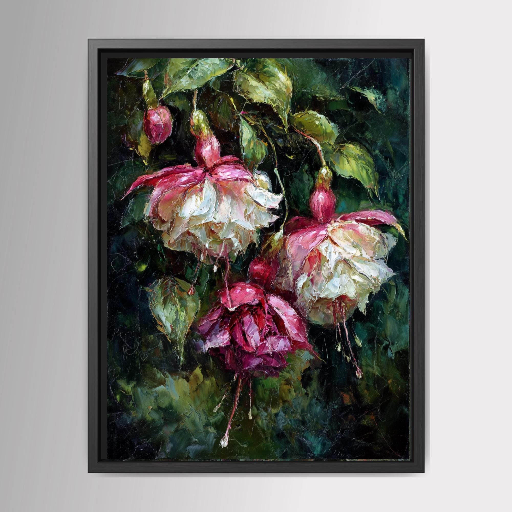 Dark Floral Wall Art, Moody Fuchsia Flower Print, Gothic Botanical Painting, Romantic Bedroom Decor Main image
