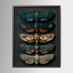 Five Moths Wall Art Print, Dark Academia Moth Specimen Board, Victorian Entomology Decor Artwork