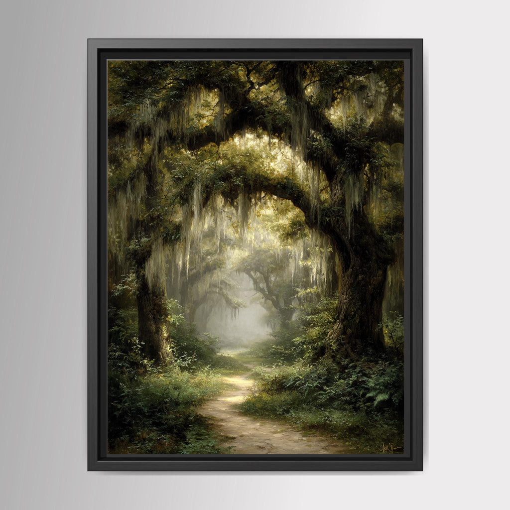 Enchanted Oak Forest Wall Art, Gothic Woodland Path Print, Dark Academia Tree Decor