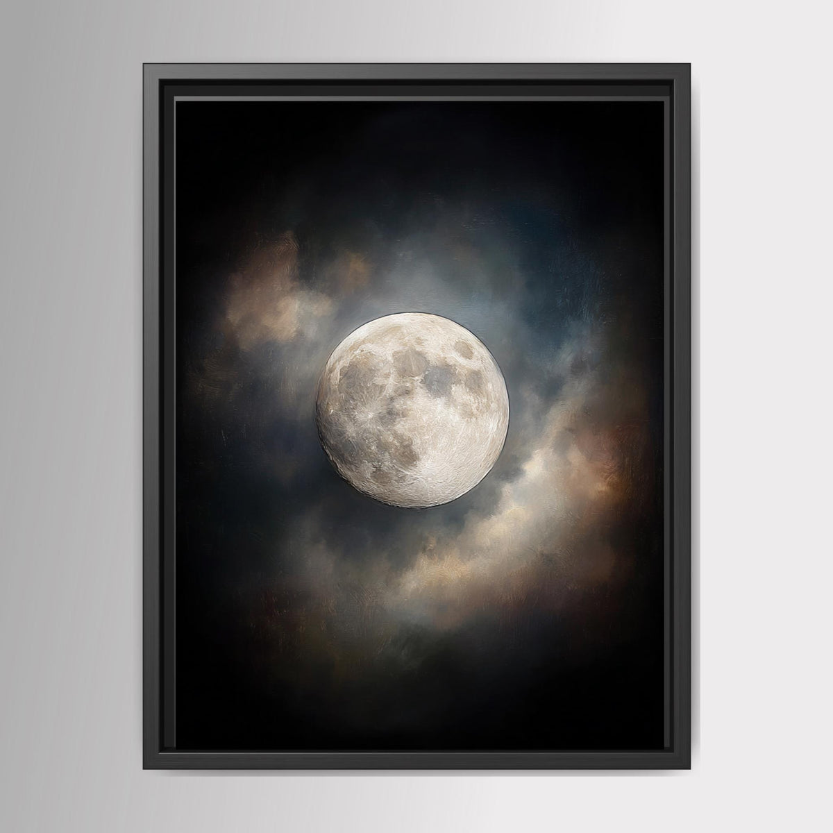 Moody Full Moon Wall Art Print, Dark Atmospheric Night Sky, Celestial Clouds Mystical Painting Main image