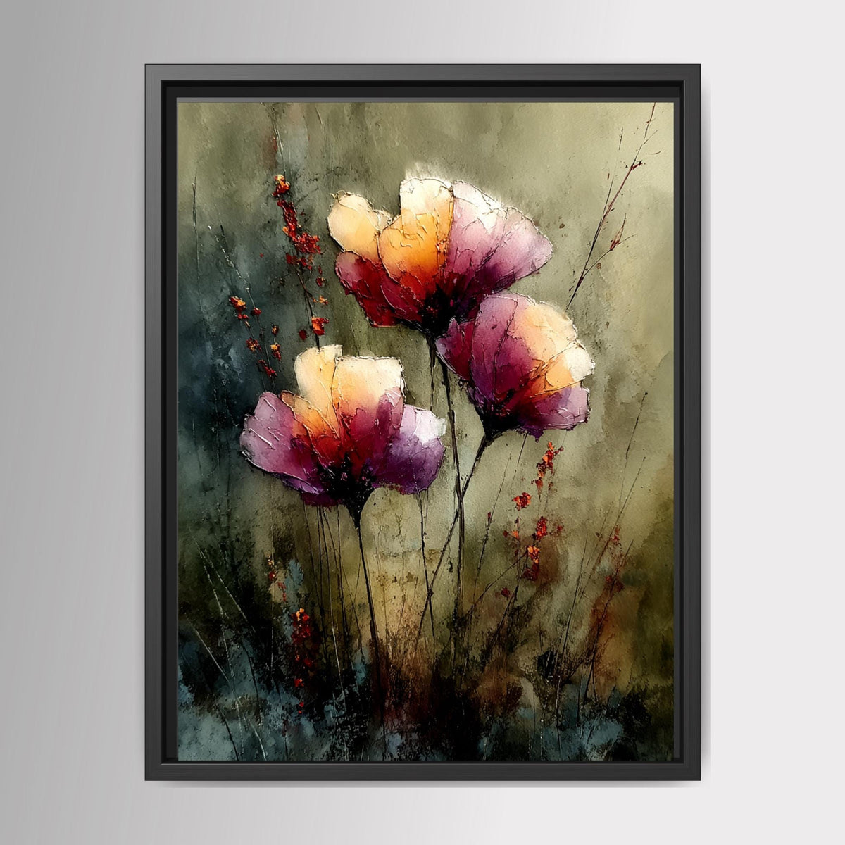 Watercolor Wildflower Art Print Dark and Moody Floral Wall Decor, Peach Plum Flower Painting Main image
