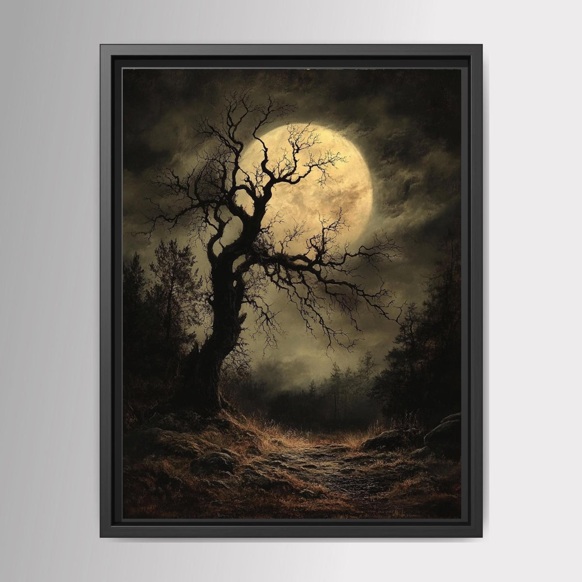 Gothic Full Moon Forest Wall Art Print, Spooky Tree Silhouette Haunted Woodland Decor Main image