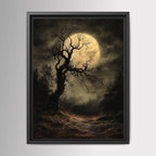 Gothic Full Moon Forest Wall Art Print, Spooky Tree Silhouette Haunted Woodland Decor