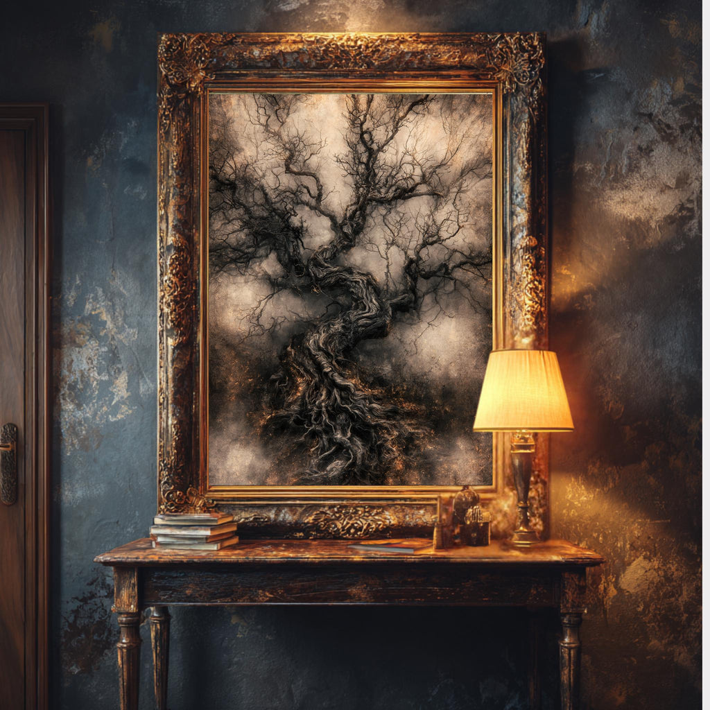 Gnarled Tree Wall Art, Dark Forest Print, Gothic Woodland Decor