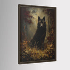 Black Wolf Wall Art, Moody Forest Canvas, Gothic Wildlife Print, Dark Academia Decor Painting