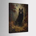 Black Wolf Wall Art, Moody Forest Canvas, Gothic Wildlife Print, Dark Academia Decor Painting