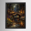 Moonlit Stone Bridge Art Print: Enchanted Forest Lantern River Wallart