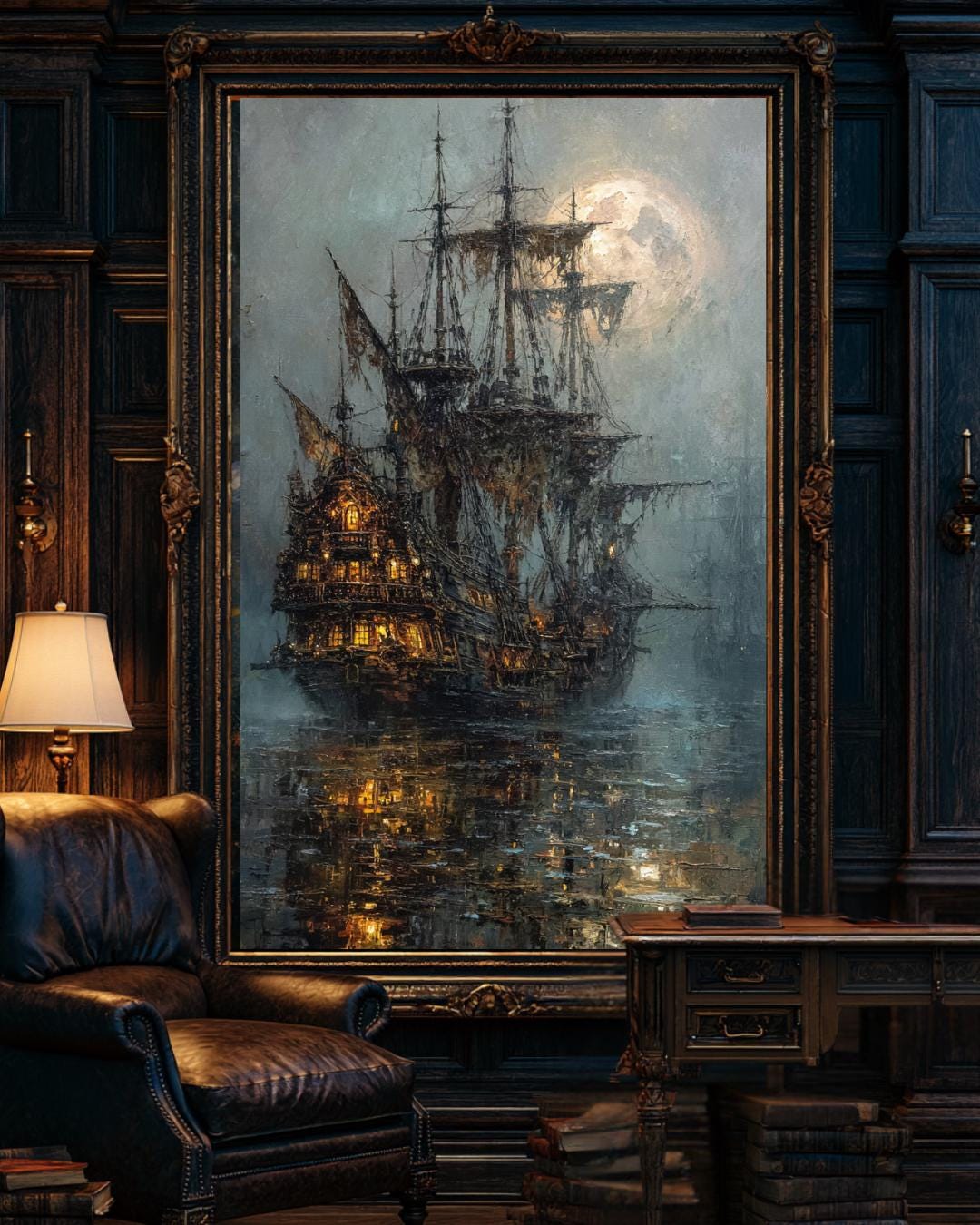 Moonlit Pirate Ghost Ship Wall Art, Gothic Nautical Print, Haunted  Vintage Maritime Canvas Painting