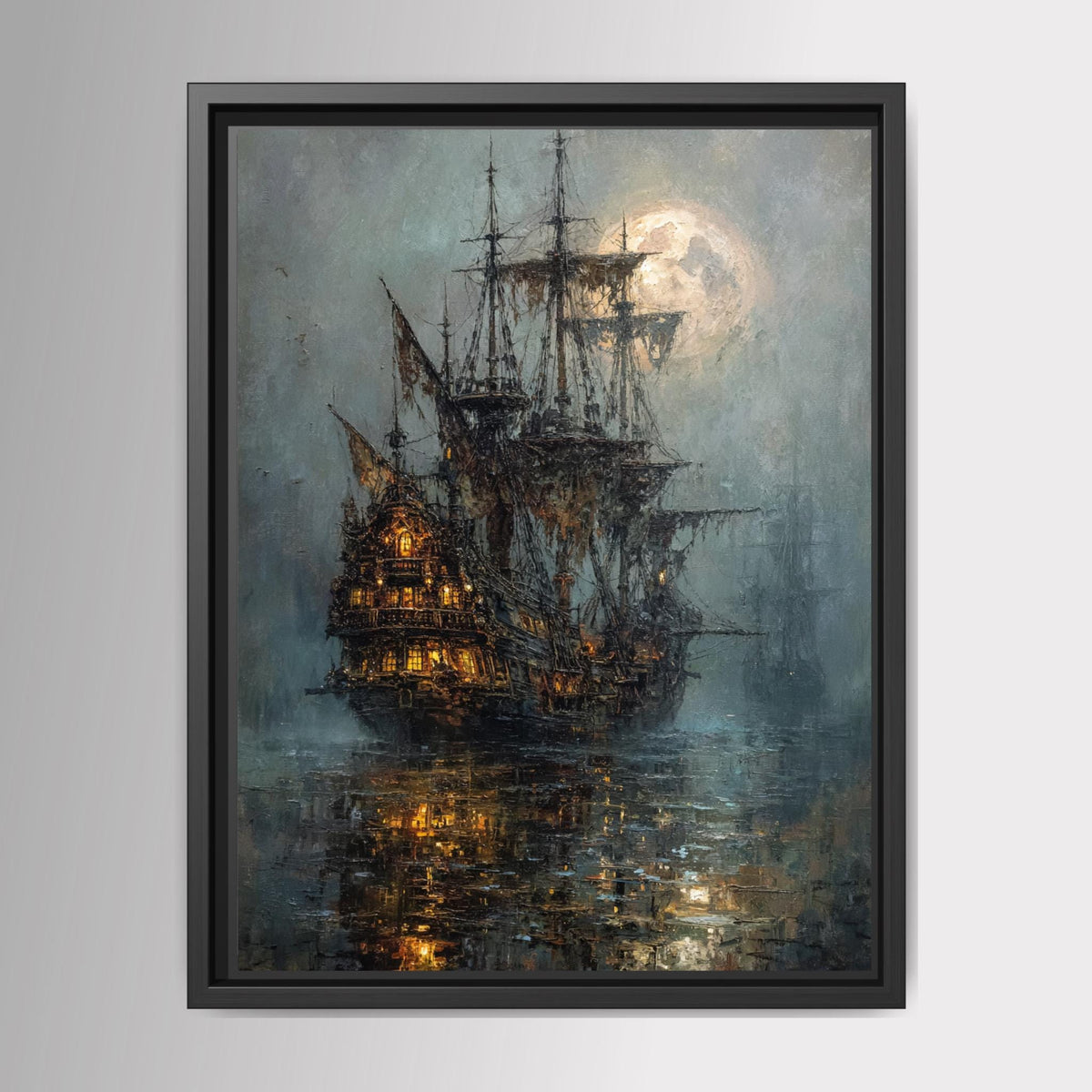 Moonlit Pirate Ghost Ship Wall Art, Gothic Nautical Print, Haunted  Vintage Maritime Canvas Painting Main image