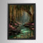 Golden Willow Forest Print, Fairy Light River Wall Art, Enchanted Tree Mystical Green Landscape