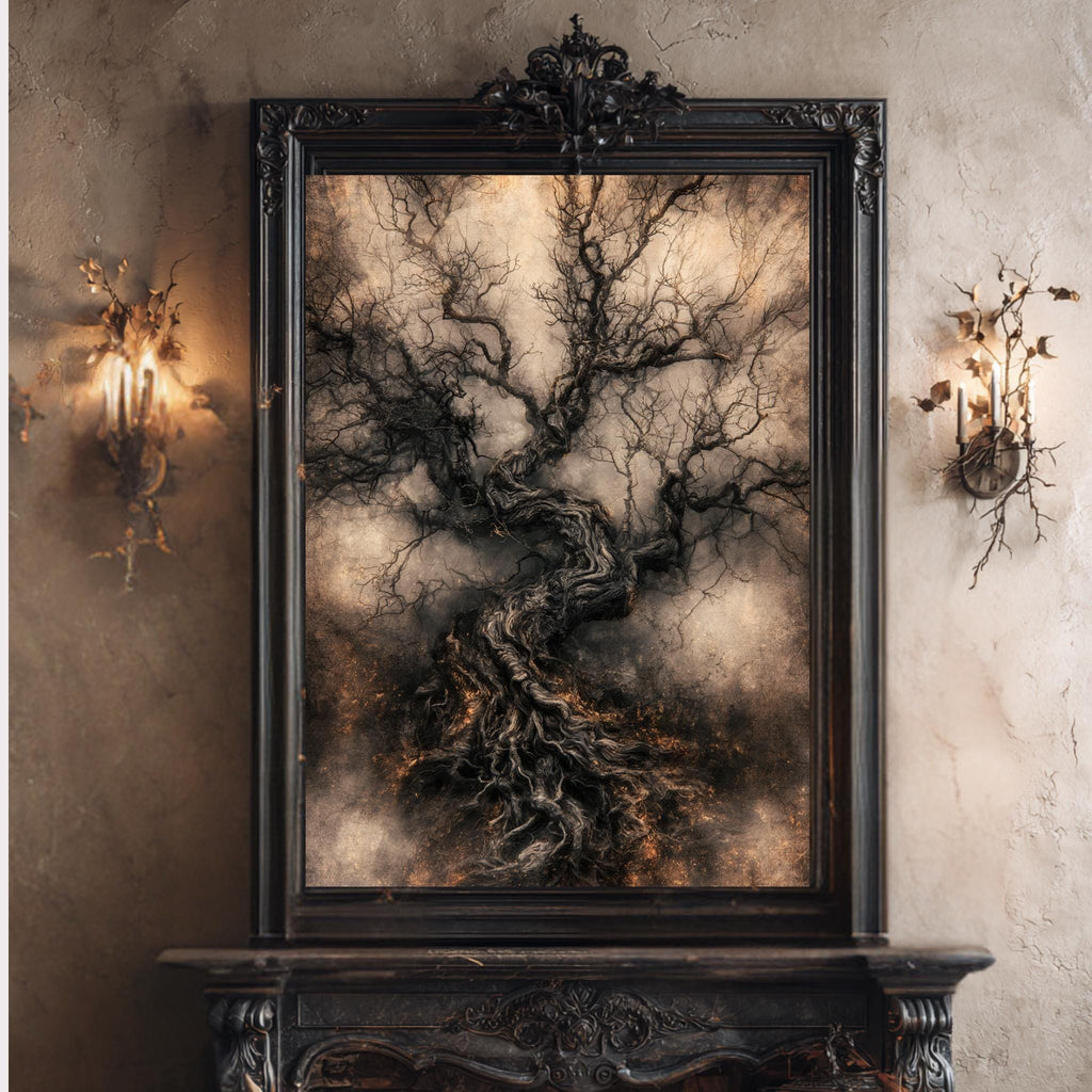 Gnarled Tree Wall Art, Dark Forest Print, Gothic Woodland Decor