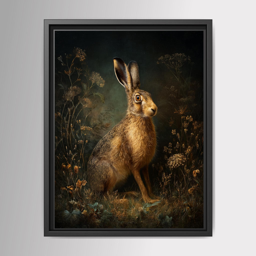 Hare Wall Art Print, Moody Woodland Animal Portrait, Dark Academia Nature Decor Artwork