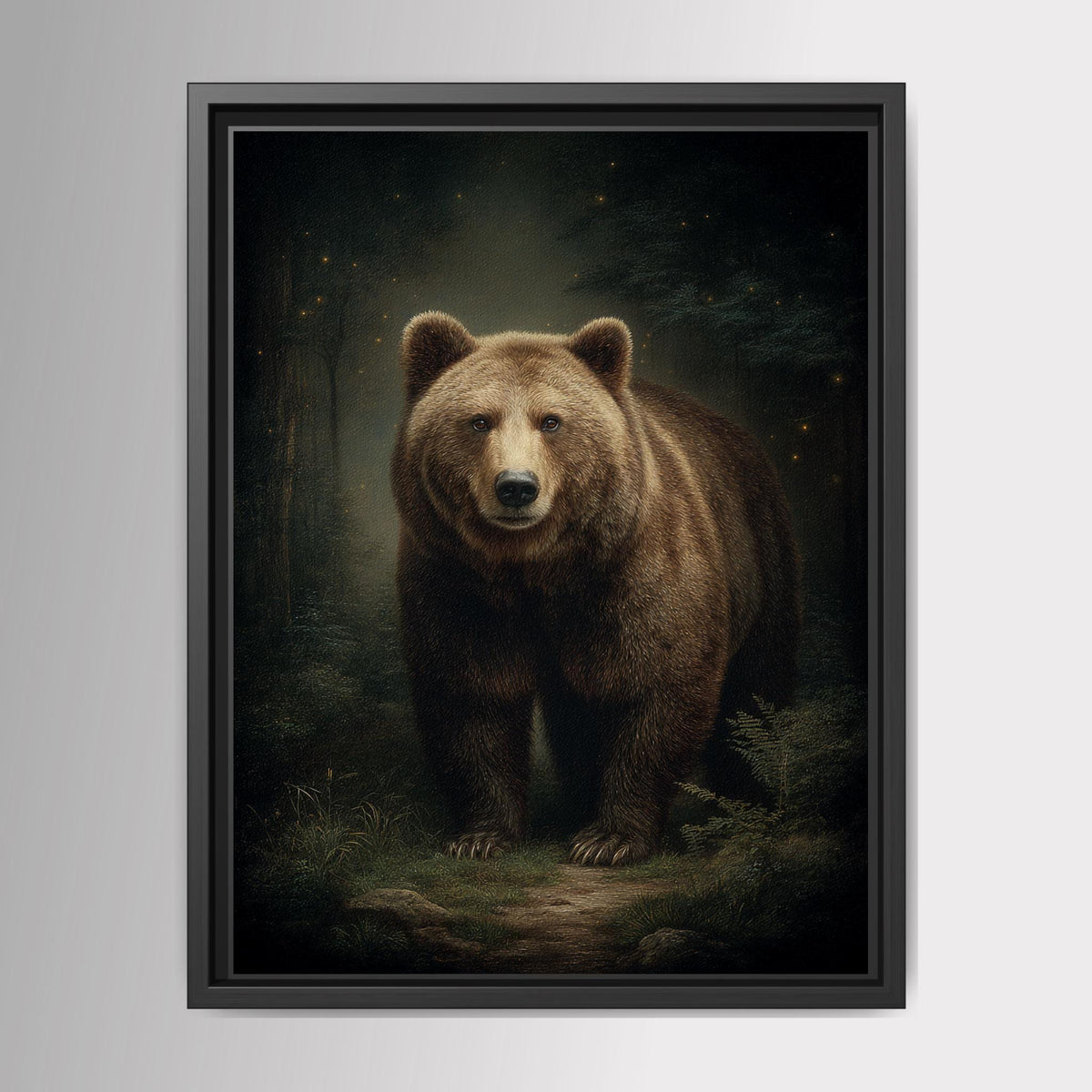 Brown Bear Wall Art Print, Moody Woodland Animal Painting, Rustic Forest Nature Decor Artwork