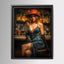Woman in Bar Print, Black Dress and Red Hat Wall Art, Vintage Glamour Painting