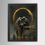 Angel and Lover Under Golden Eclipse Moon Art Print, Romantic Wall Art Celestial Painting