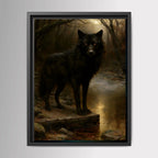 Black Wolf Wall Art, Gothic Animal Print, Dark Forest Painting, Woodland Decor, Masculine Artwork