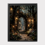 Enchanted Fairy Portal Forest Print, Mystical Lanterns Woodland Painting, Vintage Fantasy Firefly Wall Art