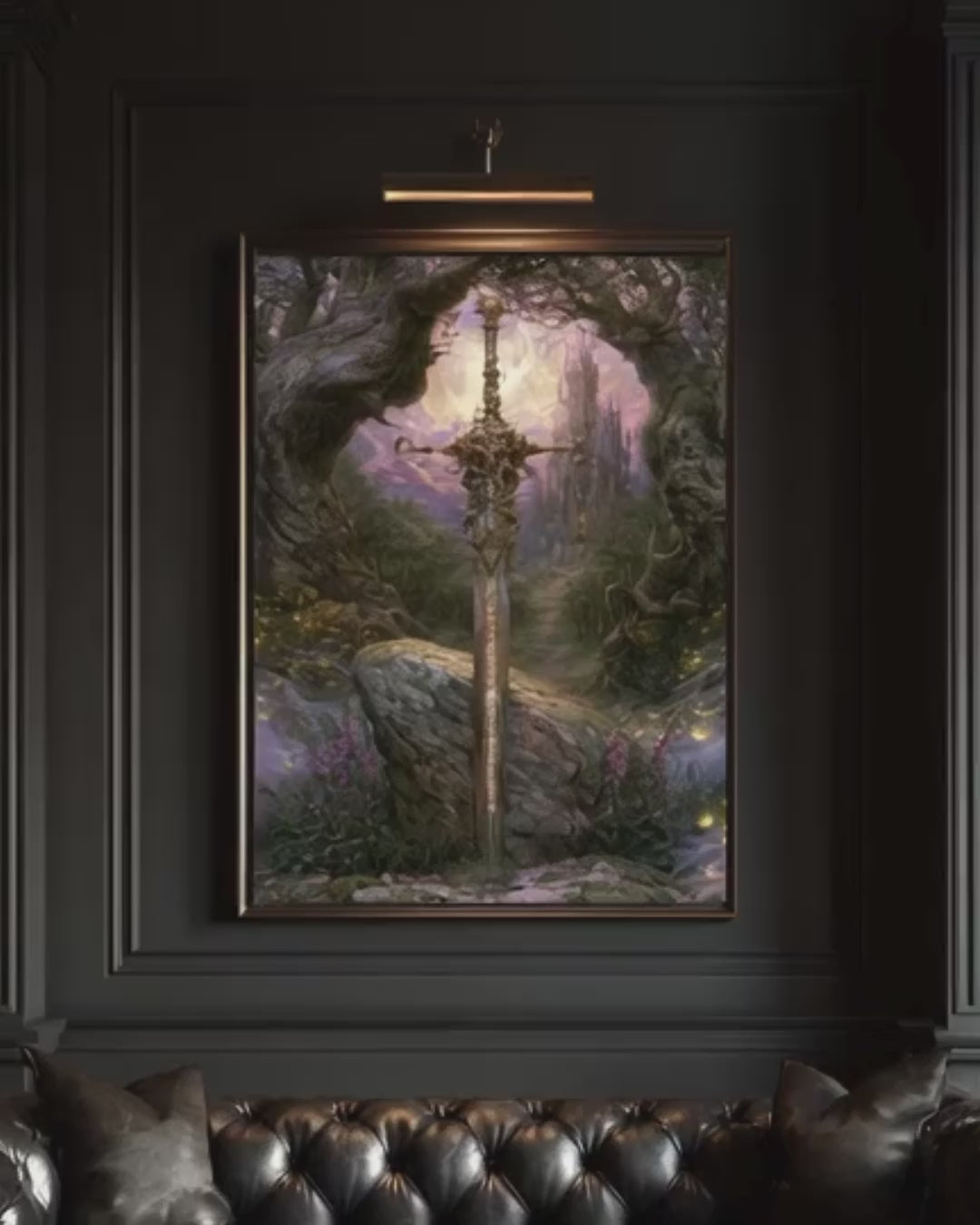 Fantasy Sword Wall Art, Medieval Castle Decor, Gothic Knight Artwork, Dark Academia Print