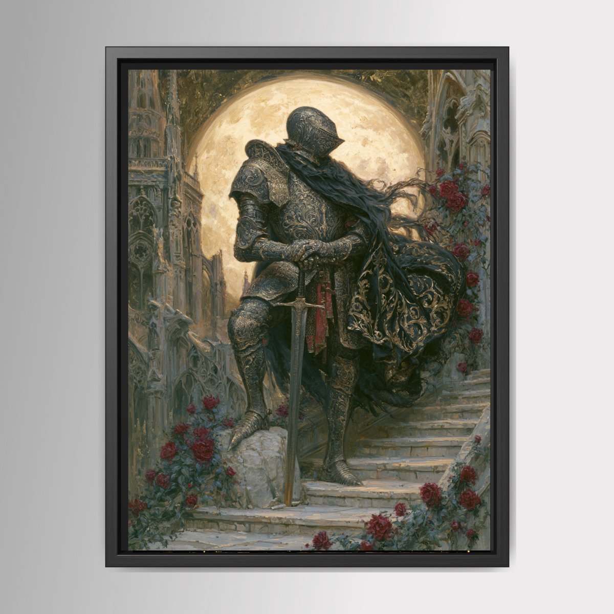 Moon Knight Wall Art, Gothic Medieval Knight Print, Dark Academia Castle Moody Decor Main image
