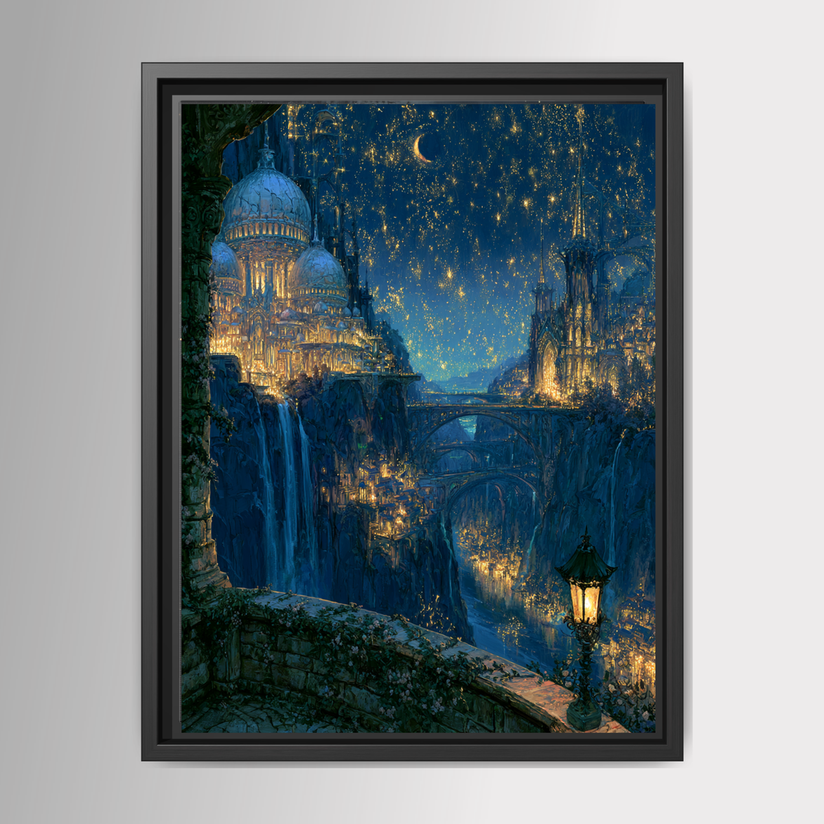 Moonlit Celestial City Wall Art, Fantasy Castle Print, Dark Academia Decor, Enchanted Romantasy Nightscape