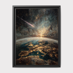 Earth From Space Oil Painting Print, Meteor Shooting Star Dark Night, Moody Wall Art
